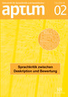 Buchcover Aptum, Zeitschrift für Sprachkritik und Sprachkultur 15. Jahrgang, 2019, Heft 2