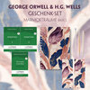 Buchcover George Orwell & H.G. Wells Geschenkset - 3 Bücher (mit Audio-Online) + Marmorträume Schreibset Basics