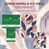 Buchcover George Orwell & H.G. Wells Geschenkset - 3 Bücher (mit Audio-Online) + Marmorträume Schreibset Premium